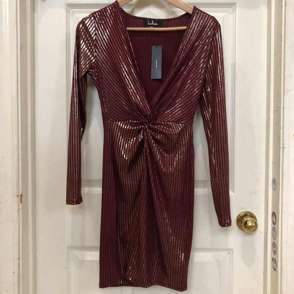 Lulus Metallic Striped Long Sleeve Bodycon Dress